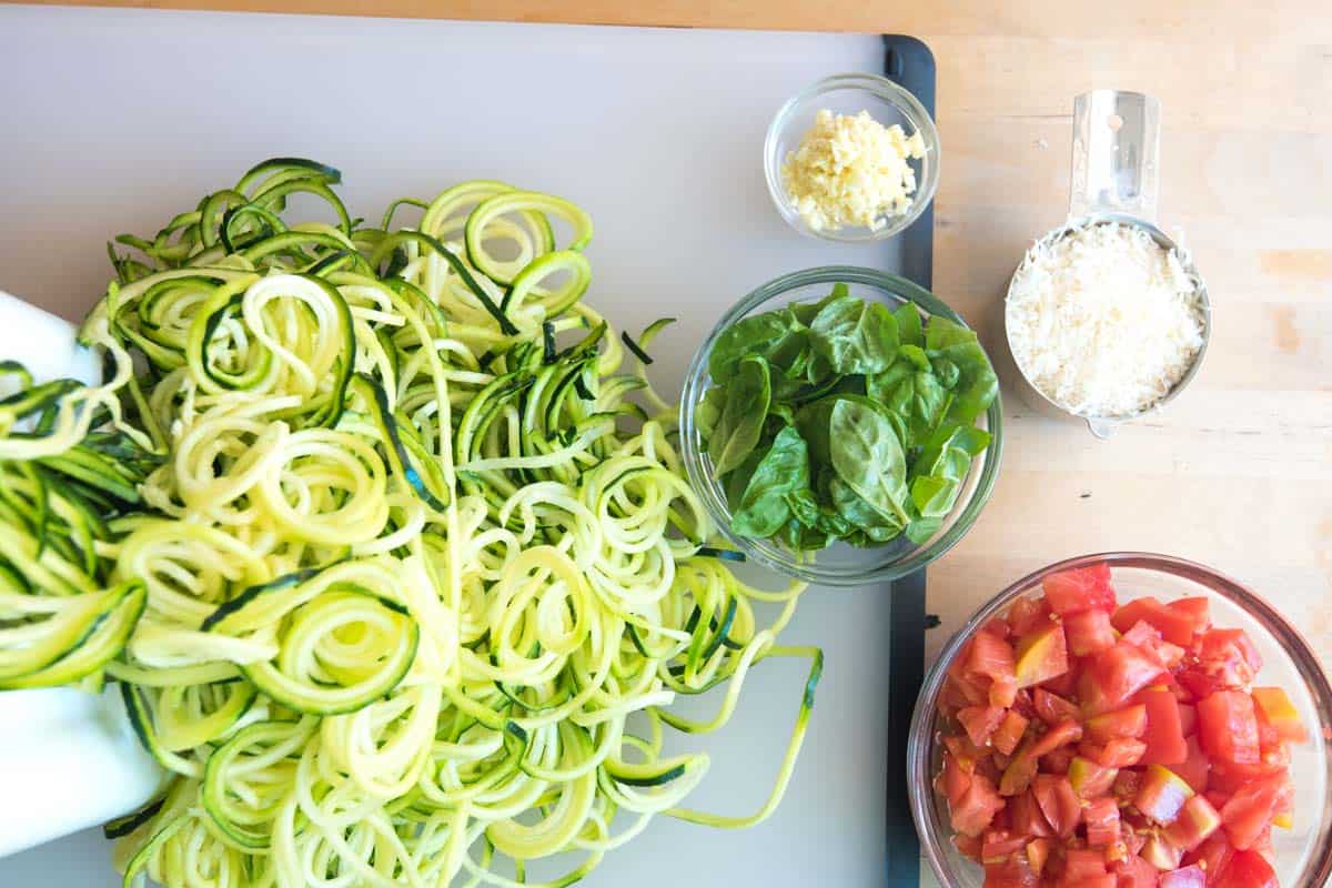 This pasta recipe is all about fresh ingredients. The zucchini should be firm and the tomatoes sweet.