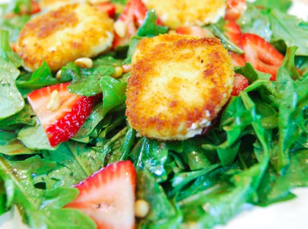 Fried Goat Cheese, Strawberry and Arugula Salad