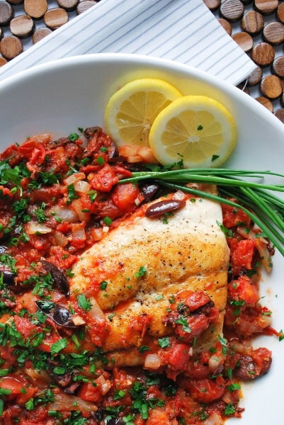 Snapper Recipe with Spicy Tomato and Herb Sauce Seared Snapper Fillets with Spicy Tomato, Olive, and Herb Sauce