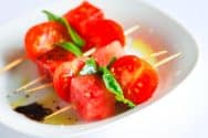 Tomato, Watermelon and Basil Skewers with Balsamic
