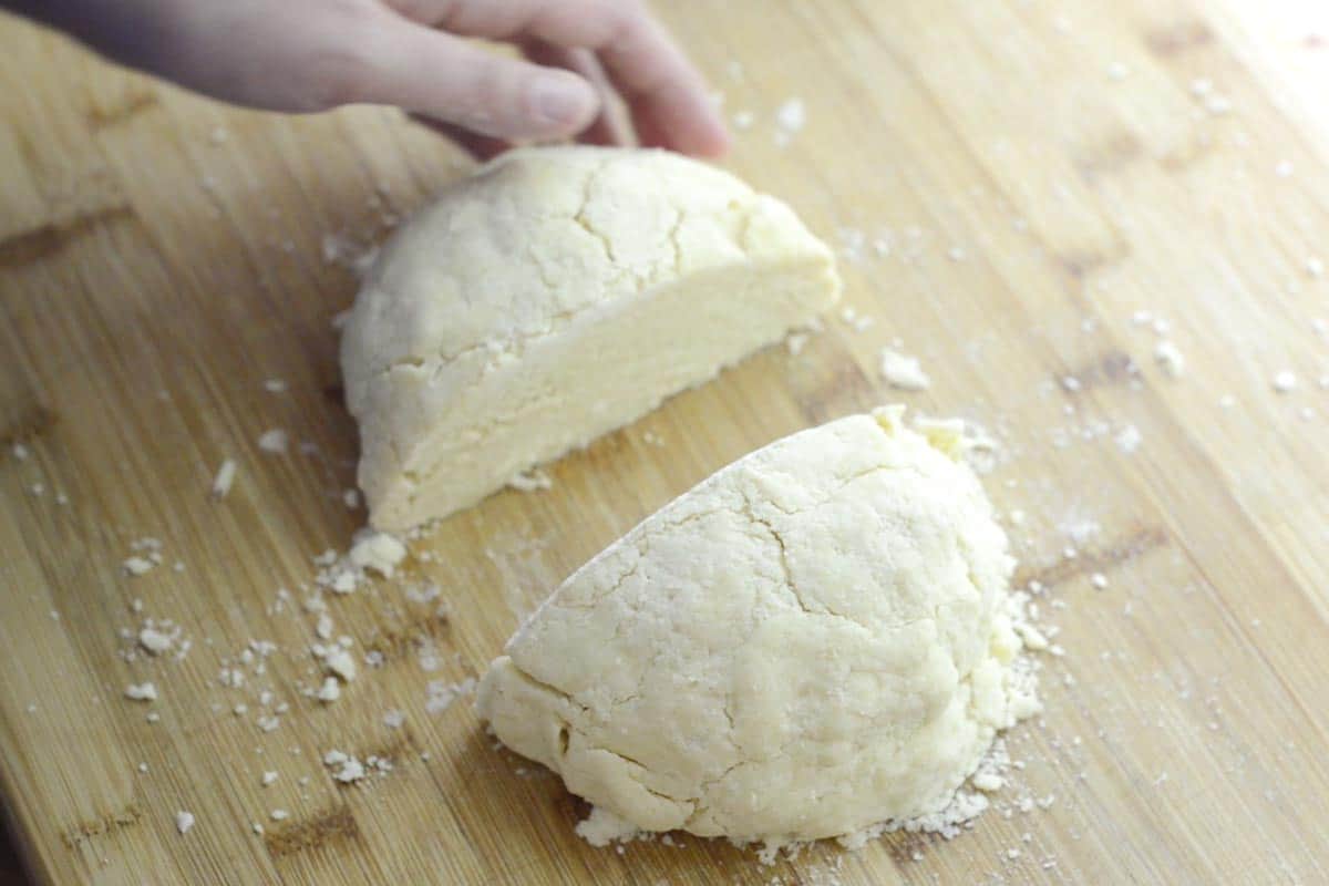Cut the dough in half