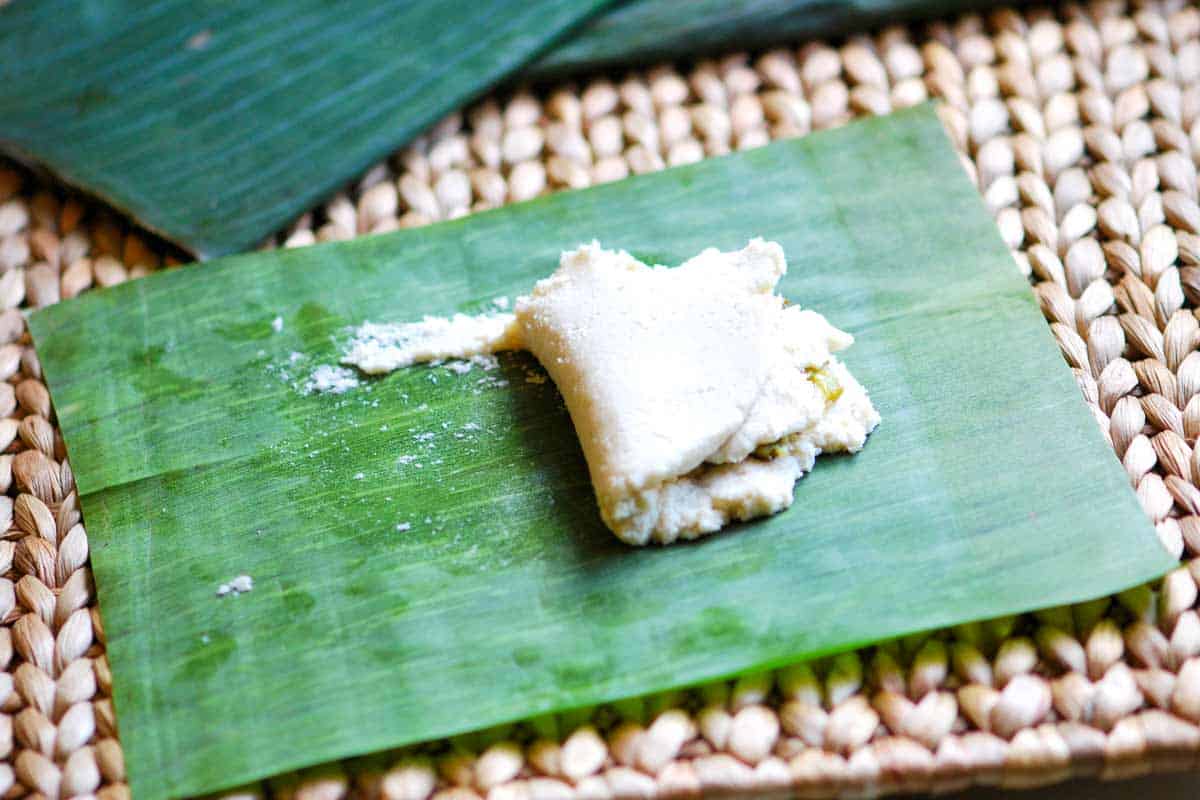 Roasted Peppers and Cheese Tamales Recipe Covering the filling