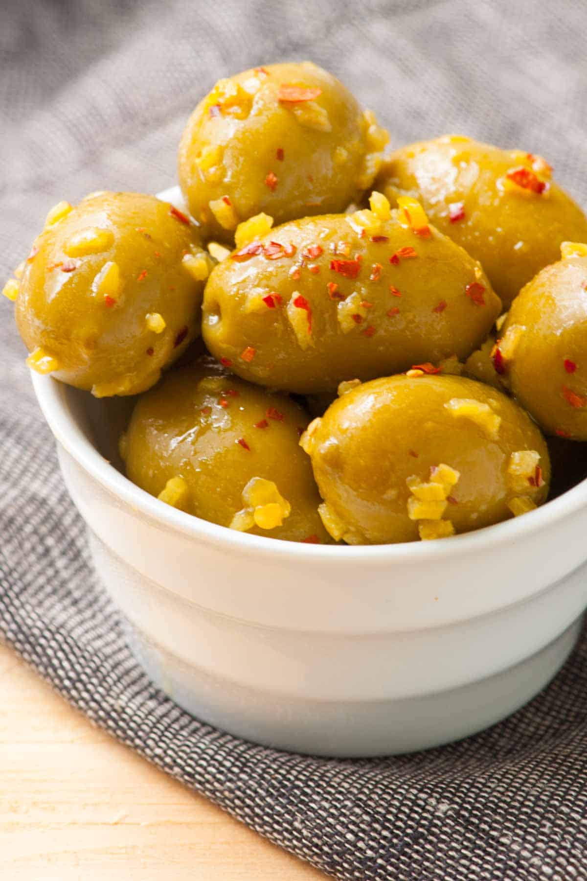 Marinated Olives with Lemon Confit Olives with Lemon Confit and Red Pepper Flakes