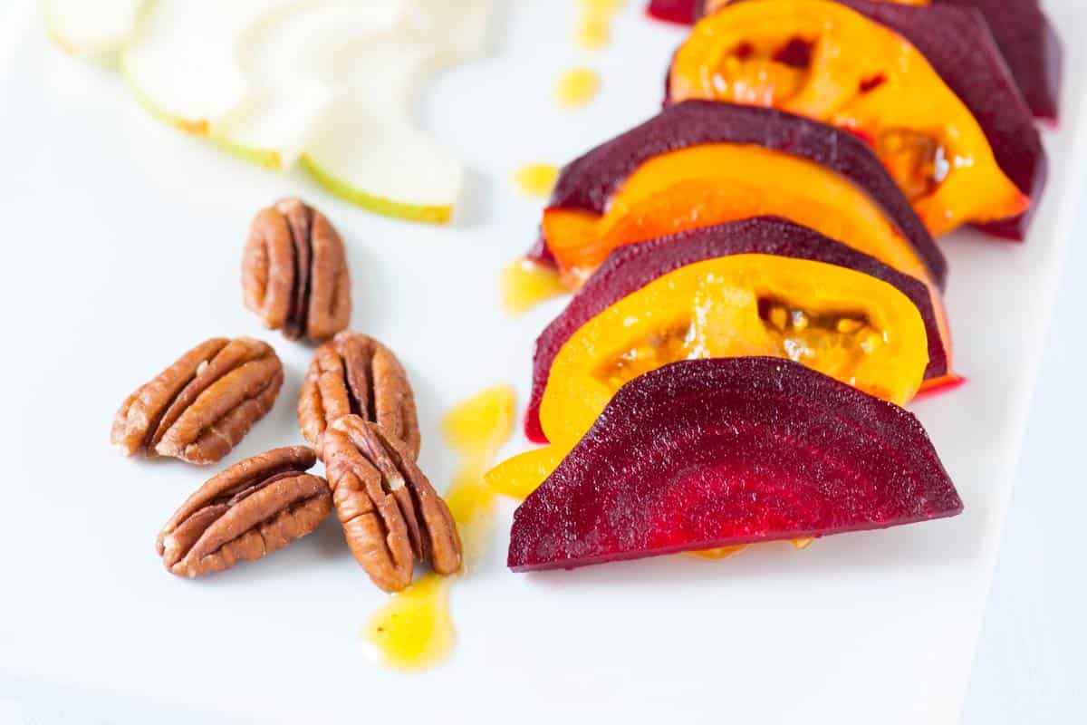 Roasted Beets with Pears and Tomato Salad