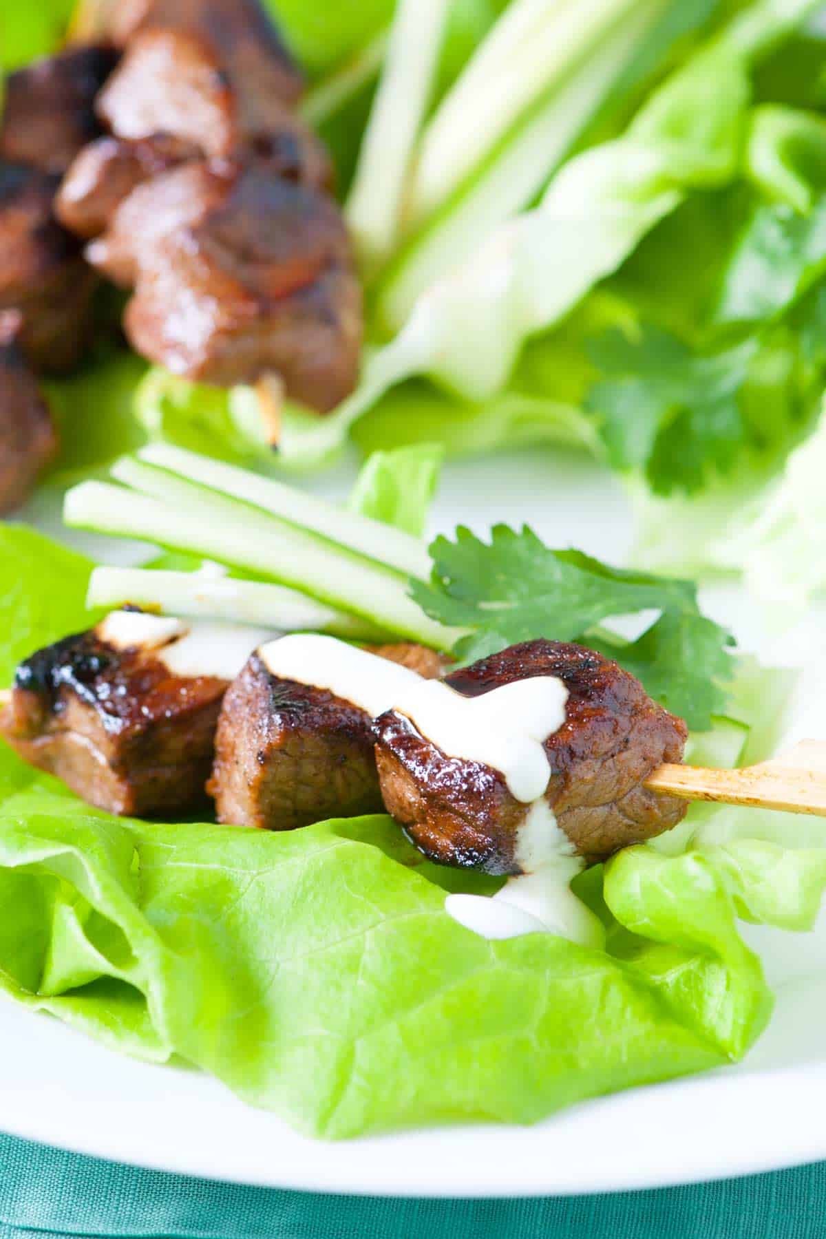 Honey Sriracha marinated beef skewers