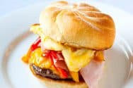 Outrageous Burger Recipe with Egg, Ham and Peppers