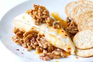 Brie with Warm Honey and Toasted Walnuts