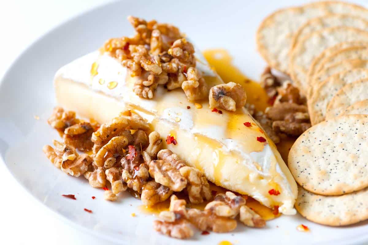 Brie with Warm Honey and Toasted Walnuts