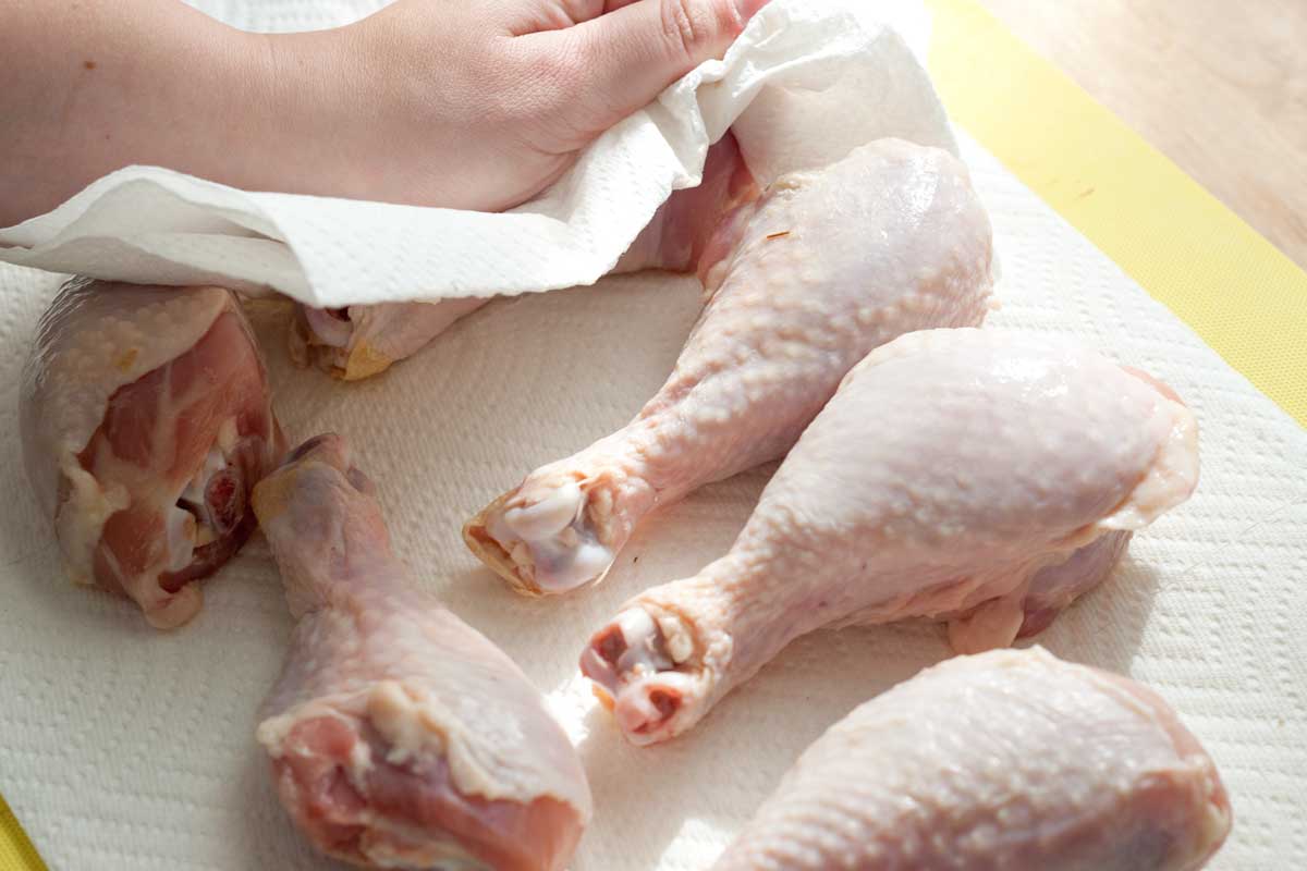 Rosemary Baked Chicken Drumsticks Recipe Pat the chicken dry