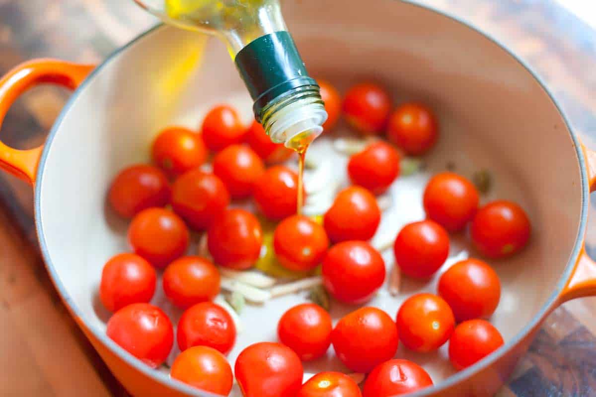 Cardamom Roasted Tomato Pasta Recipe Add the tomatoes and olive oil