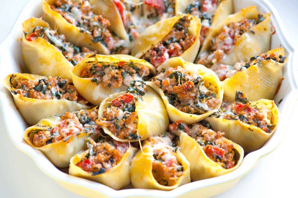 Baked Stuffed Shells with Sausage and Spinach