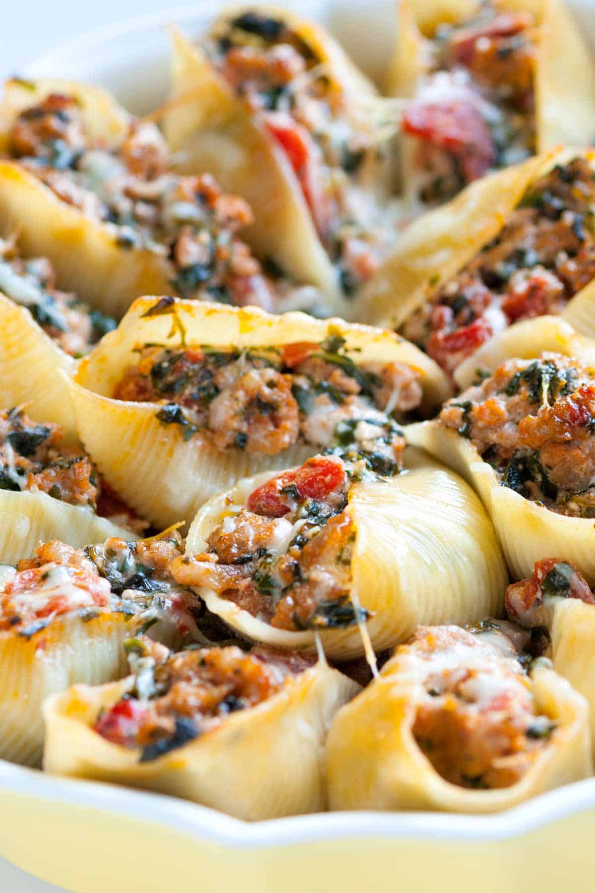 Stuffed shells filled with sausage and spinach