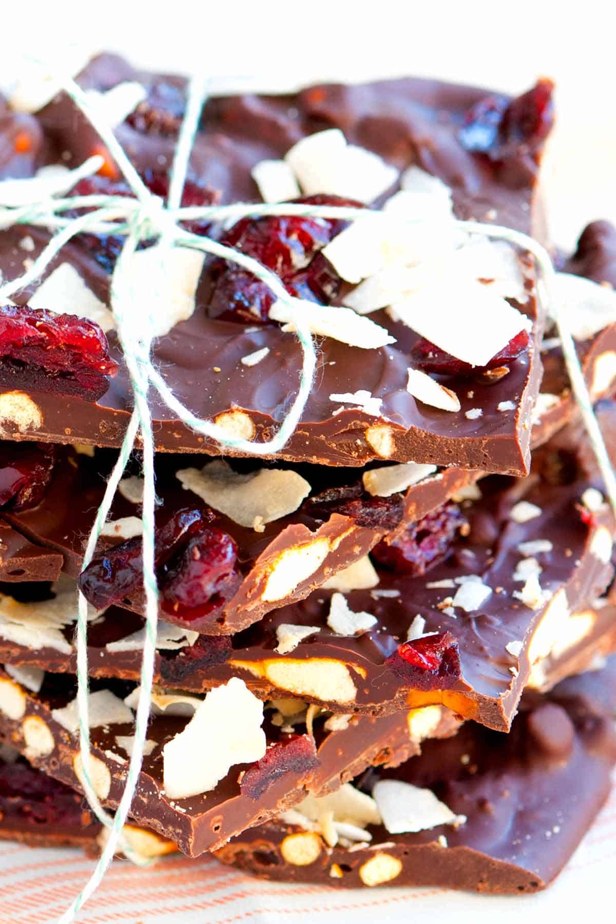 Dark Chocolate Bark with Coconut and Pretzels