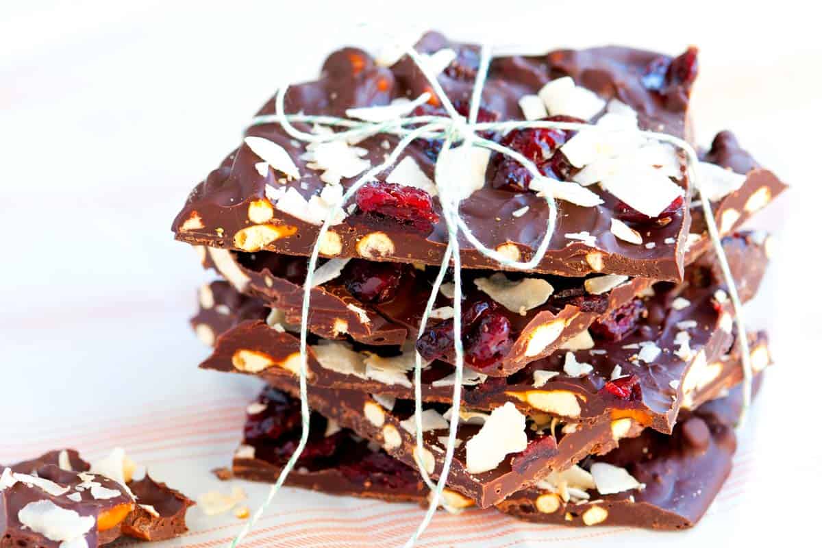 Dark Chocolate Bark with Coconut and Pretzels