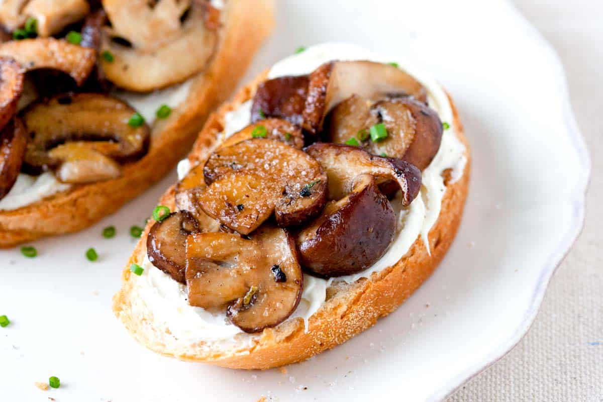 Sauteed Mushrooms and Truffle Salt Crostini