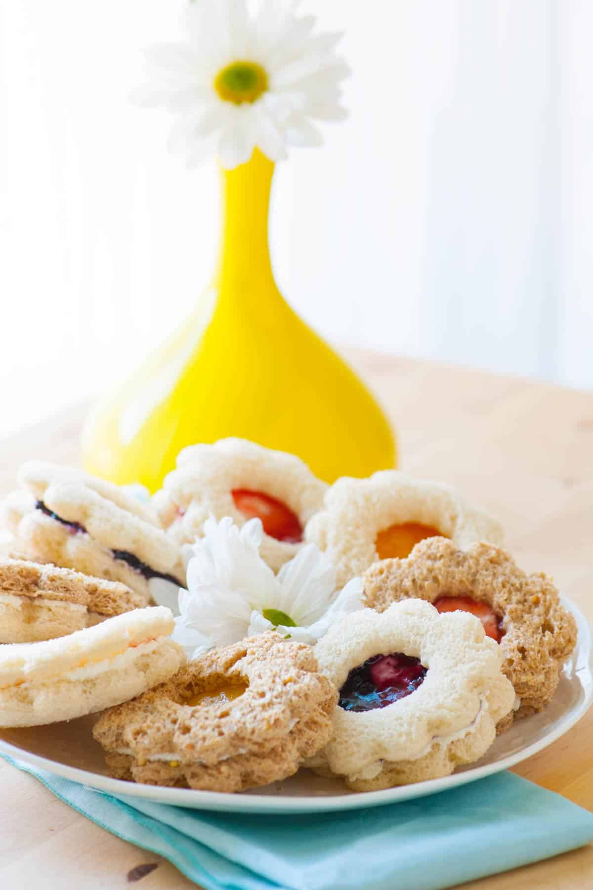 Mini Cream Cheese and Jam Sandwiches Use cookie cutters to make mini sandwiches