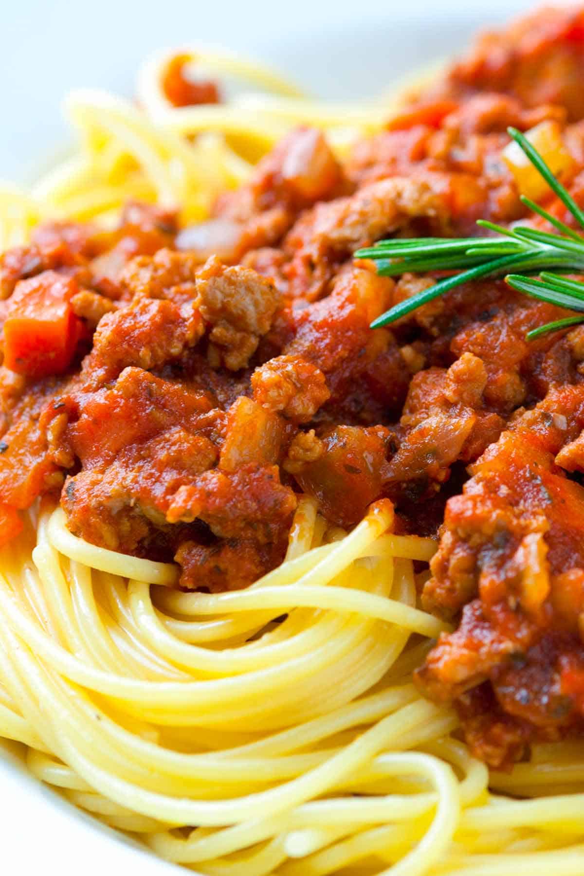 Easy, 30 Minute Chicken Ragu Recipe Ragu made with Ground Chicken over Spaghetti
