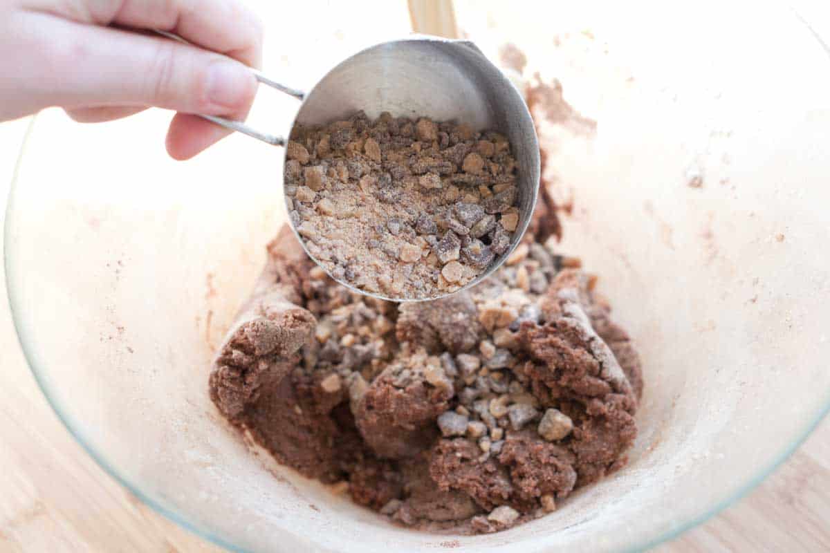How to Make Chocolate Toffee Cookies: Adding the toffee bits