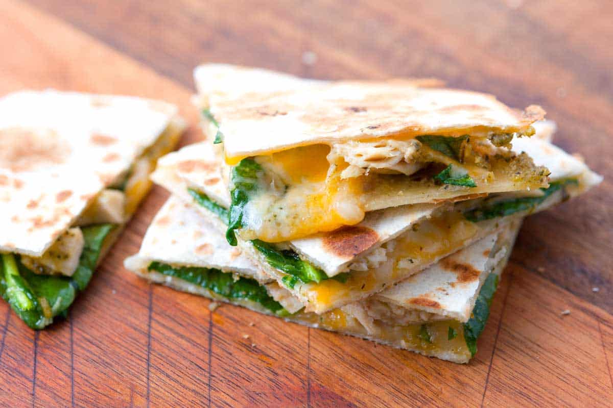 10 Minute Pesto Chicken Quesadillas