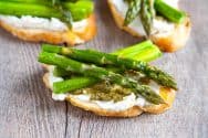 Roasted Asparagus, Ricotta and Pesto Crostini