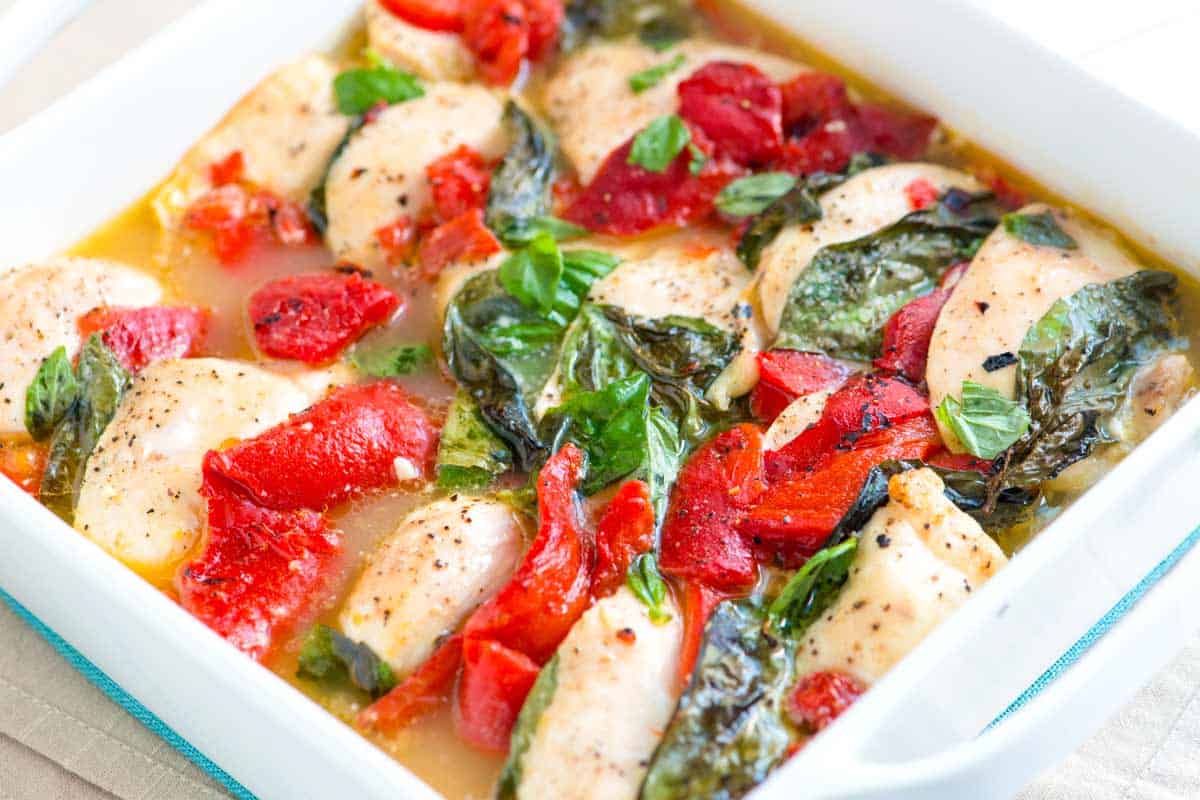 Baked Chicken Casserole with Basil and Roasted Peppers