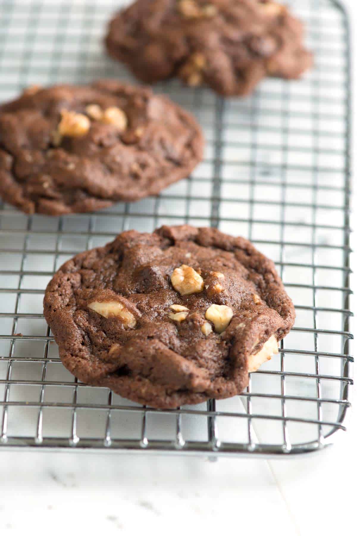 Easy chocolate walnut cookies recipe with cocoa powder, butter, and lots of walnuts. Easy chocolate walnut cookies