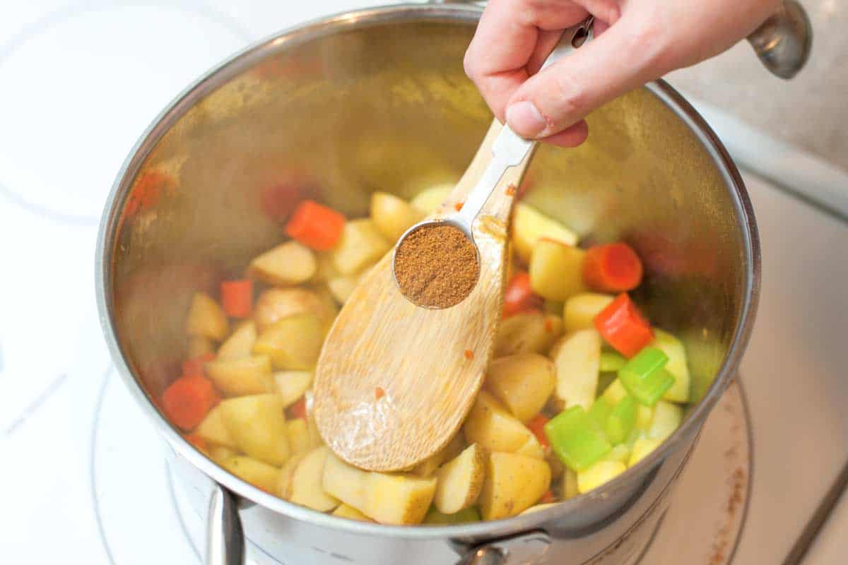 Adding the curry powder