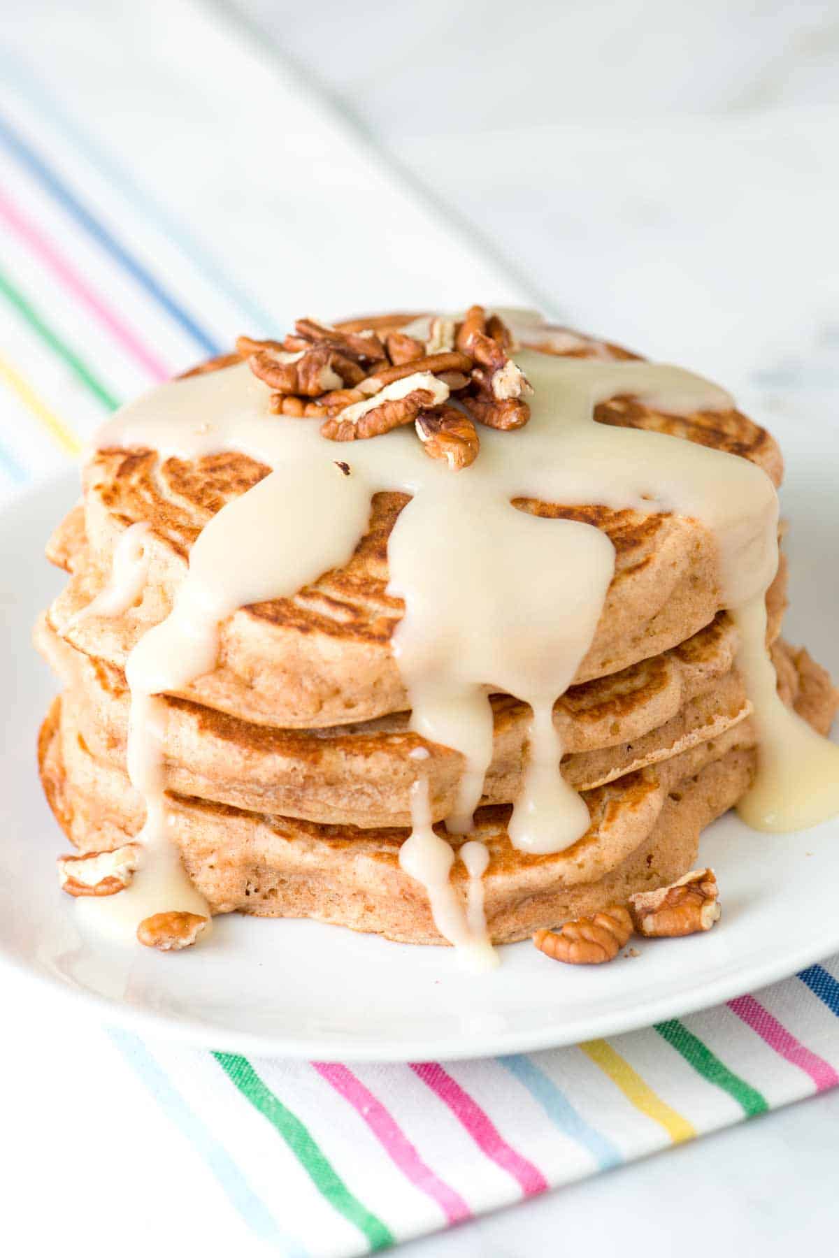 Cinnamon Pancakes Recipe with a Cinnamon Roll Glaze