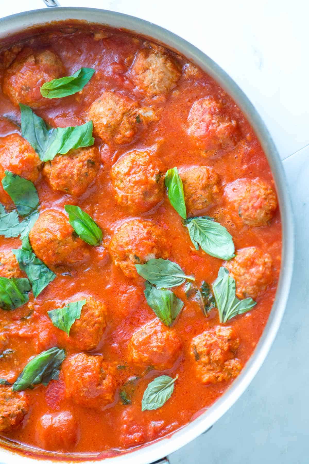 Easy Ground Turkey Meatballs in Tomato Basil Sauce