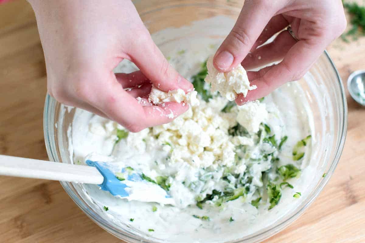 Add feta cheese to tzatziki