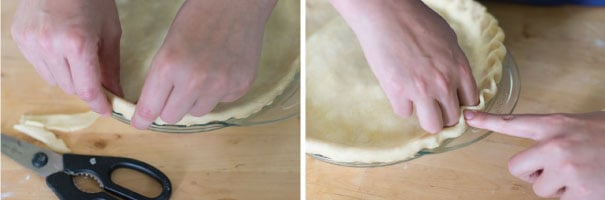 Crimping the dough of cherry pie