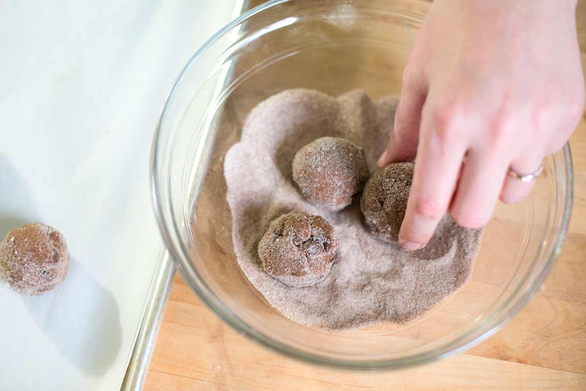 Cinnamon Chocolate Cookies Recipe How to Make Chocolate Snickerdoodles: Rolling the cookie dough in cinnamon sugar