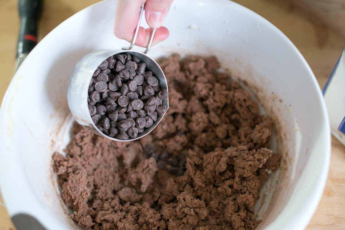 Adding chocolate chips
