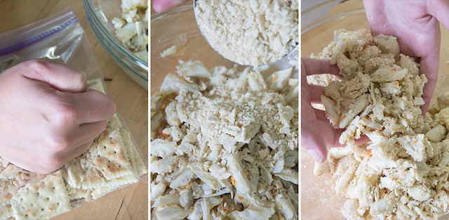 Adding saltine crackers to lump crab meat