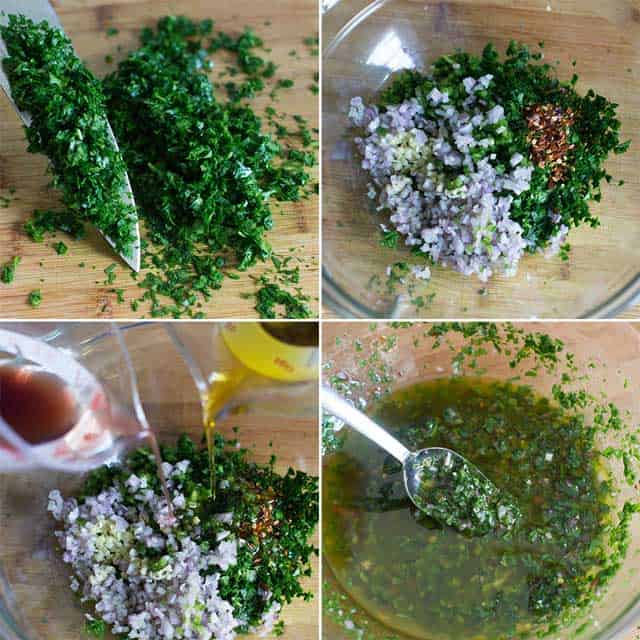 Pasos que muestran cómo hacer salsa chimichurri