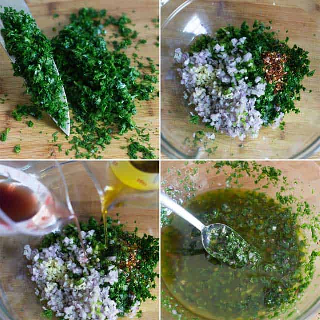 Steps showing how to make Chimichurri sauce