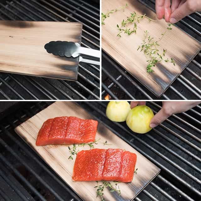 Grilling cedar plank salmon