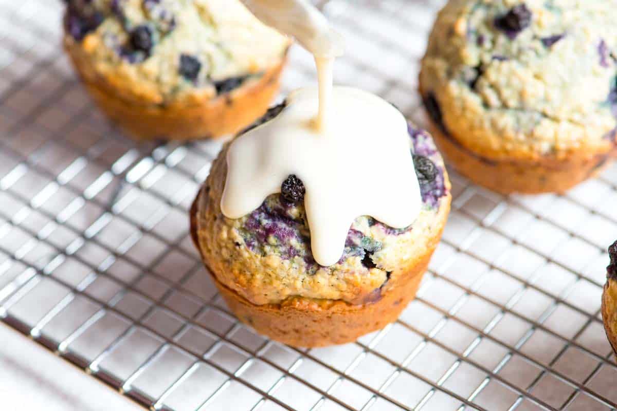 Ginger Oatmeal Blueberry Muffins Recipe Adding the glaze