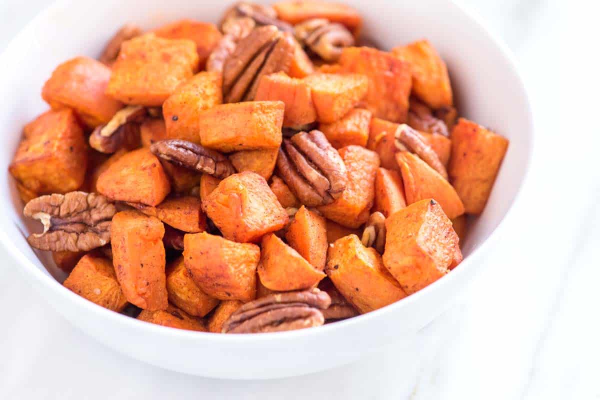 Coconut Oil Roasted Sweet Potatoes with Pecans