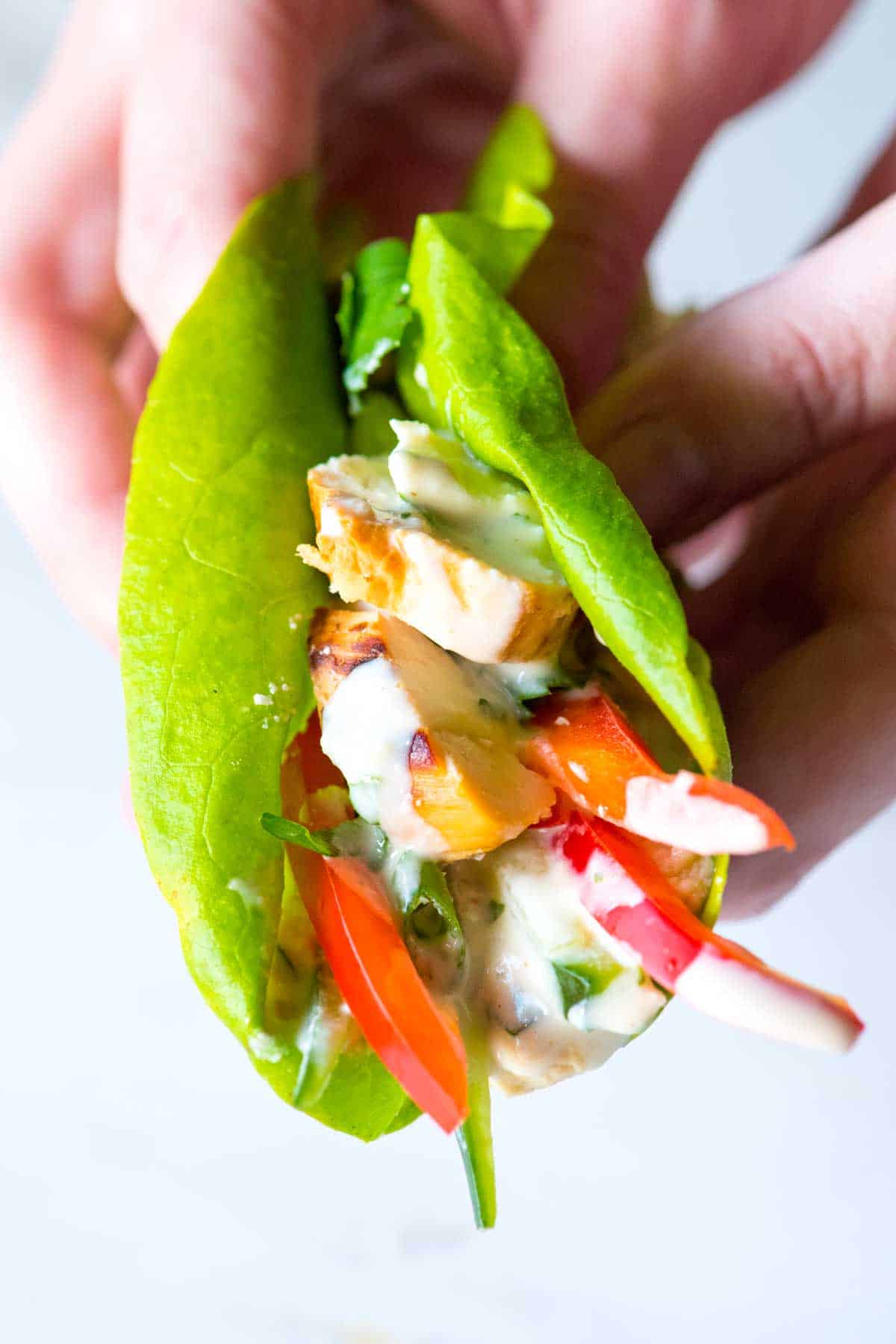 Healthy Lettuce Wraps with Chicken and Hummus