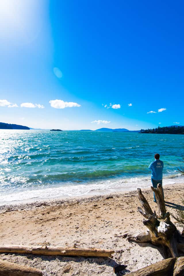Exploring Washington: Teddy Bear Cove Adam Looking at Puget Sound Near Bellingham