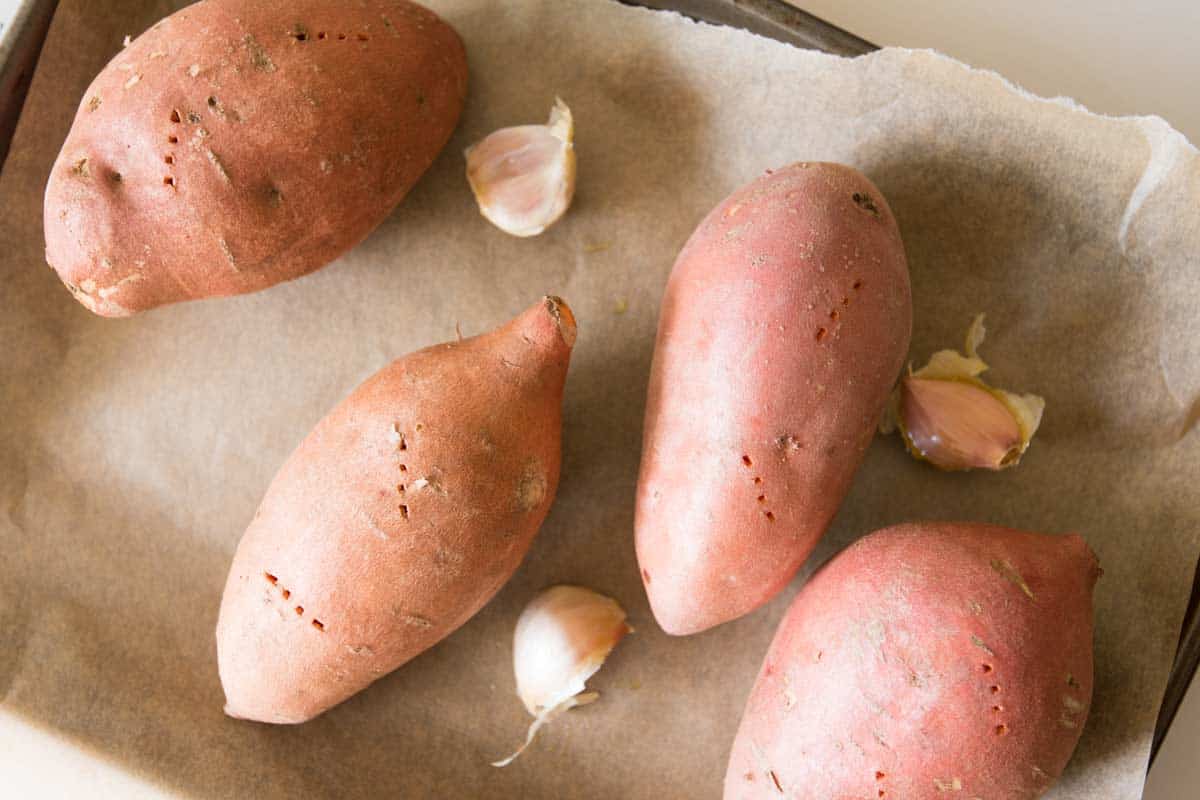 How to Make Stuffed Sweet Potatoes: Roasting the sweet potatoes