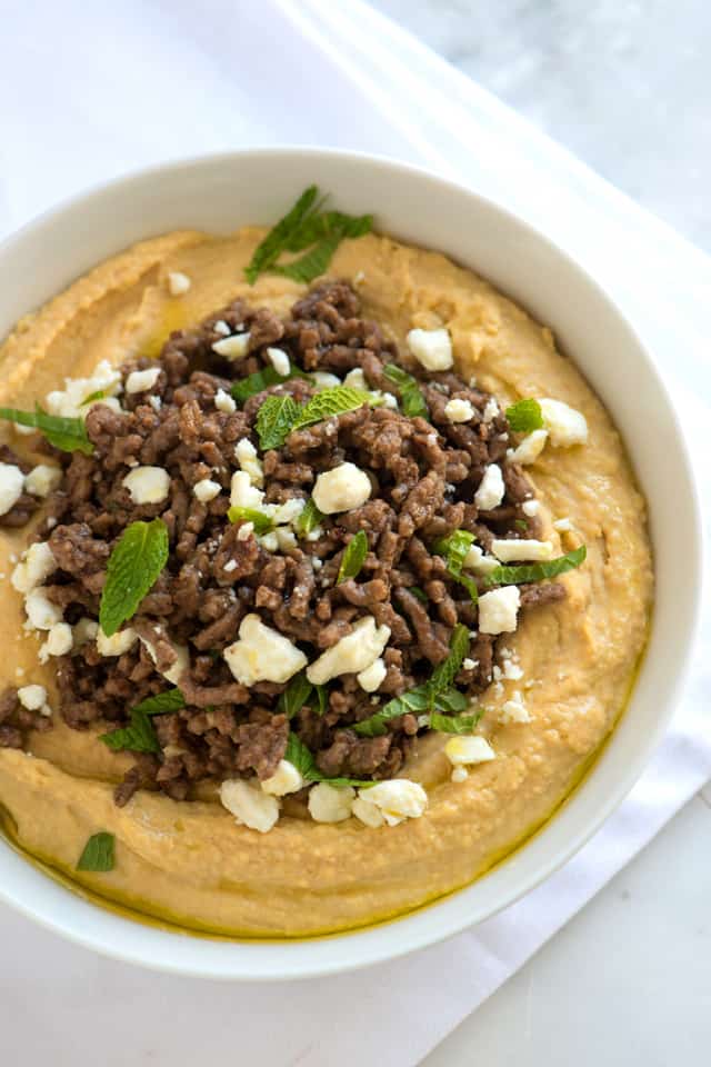 Hummus with Spiced Ground Beef, Feta and Mint Hummus with Spiced Ground Beef