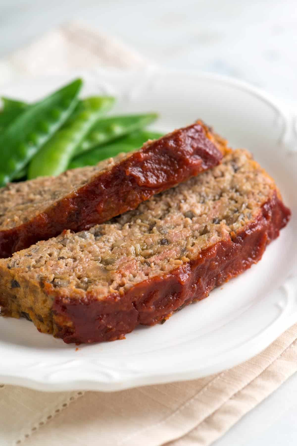 Slices of the best turkey meatloaf (so moist and juicy in the middle)