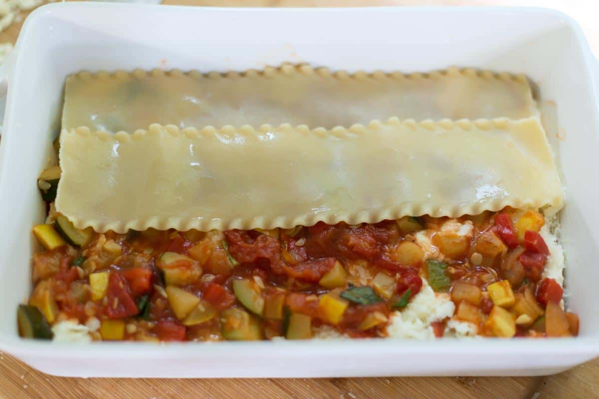 Assembling vegetable lasagna