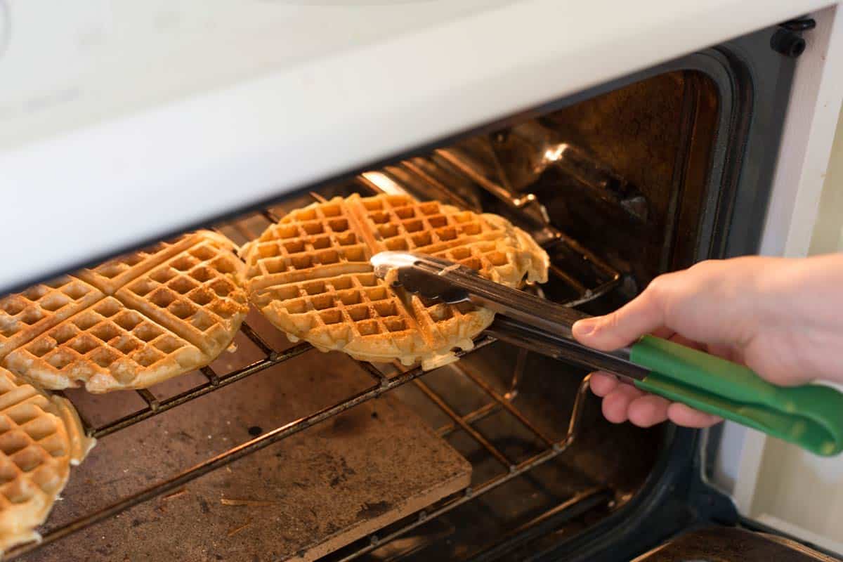 Preventing floppy waffles by placing them into a warm oven while I finish cooking the rest of the batch