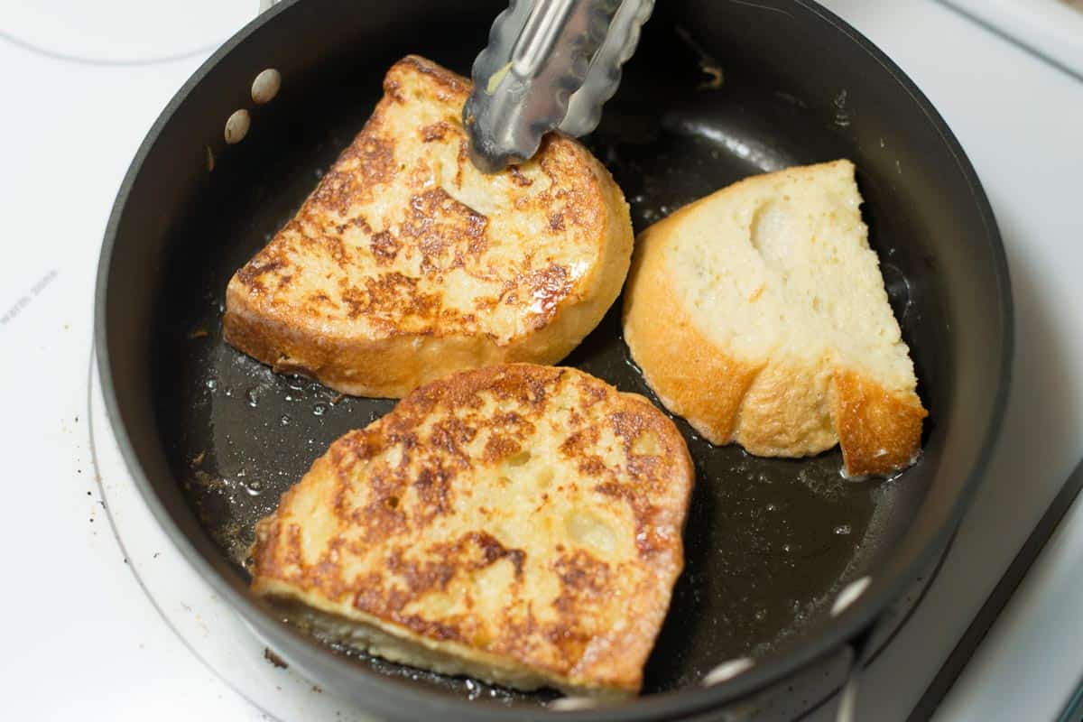 Cooking French Toast in a pan with butter