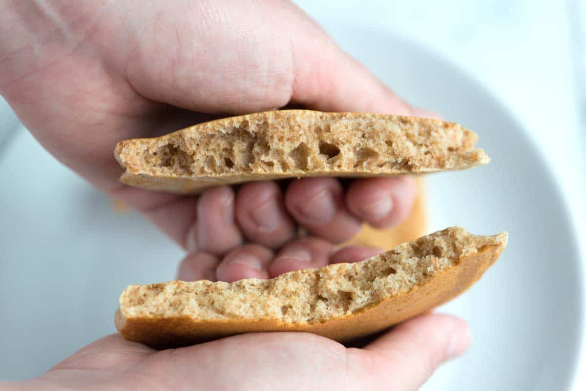 The middle of our fluffy whole wheat pancakes.