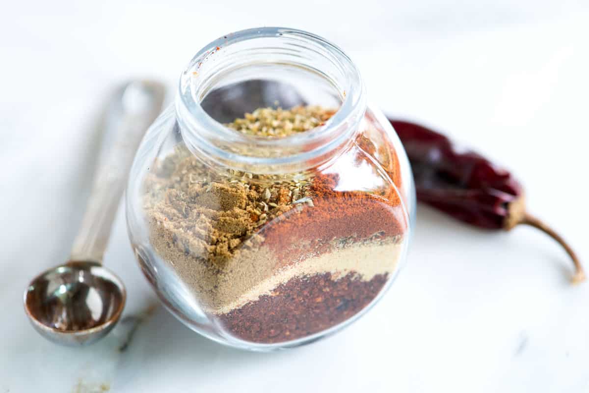 Homemade chili powder in a spice jar