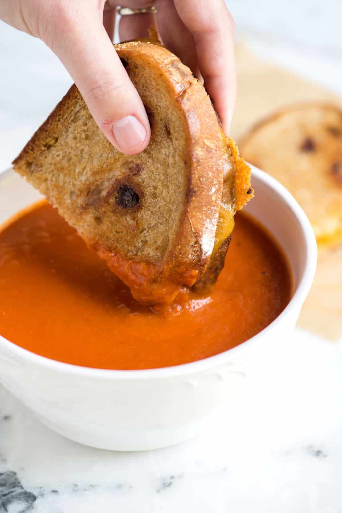 Easy Three-Ingredient Tomato Soup with grilled cheese